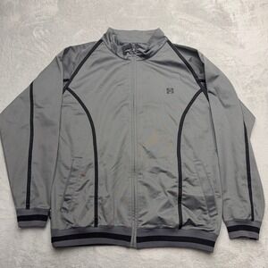 KR3W Track Jacket Mens XL Gray Full Zip Striped Ribbed Trim Skateboard
